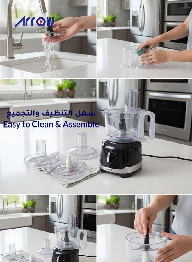 Arrow 8-in-1 Food Processor, 2.4L, 800W | Blender, Chopper, Shredder, Slicer, Dough Maker | Black & Grey Color | Versatile Kitchen Tool for Chopping, Slicing, and Kneading | Model Name: RO-07FPD - Image 3